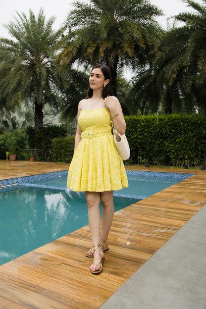yellow dress skater Solid Bright Yellow Skater Dress for Women, All Over Print Fit and Flare Dress, Cute Sleeveless Plus Size Dress, Summer Aloha Beach Dress