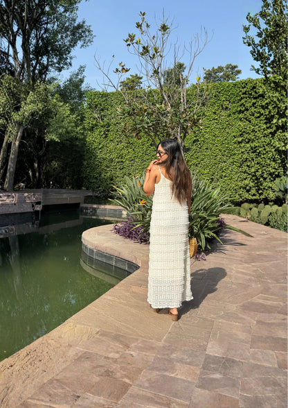 Ivory Textured Crochet Maxi Dress